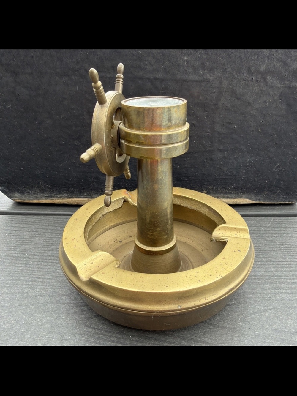 Brass Ship Wheel Ashtray - Nautical Home Accent - Picture 3 of 11